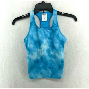Lands' Ends Tankini Top Girls Sz 12 Blue Tie Dye Scoop Neck Racerback Stretch
